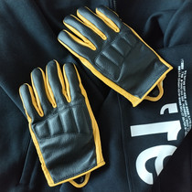 Full Cow Leather Head Layer Motorcycle Gloves Summer Punching Vinocoy Riding Touch Screen Waterproof Winter Thickening Black Yellow New