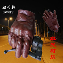 FOSITE Motorcycle Real Leather Anti-Fall Brown Man All Finger Autumn Winter Gush Locomotive Rider Equipped Touch Screen Gloves