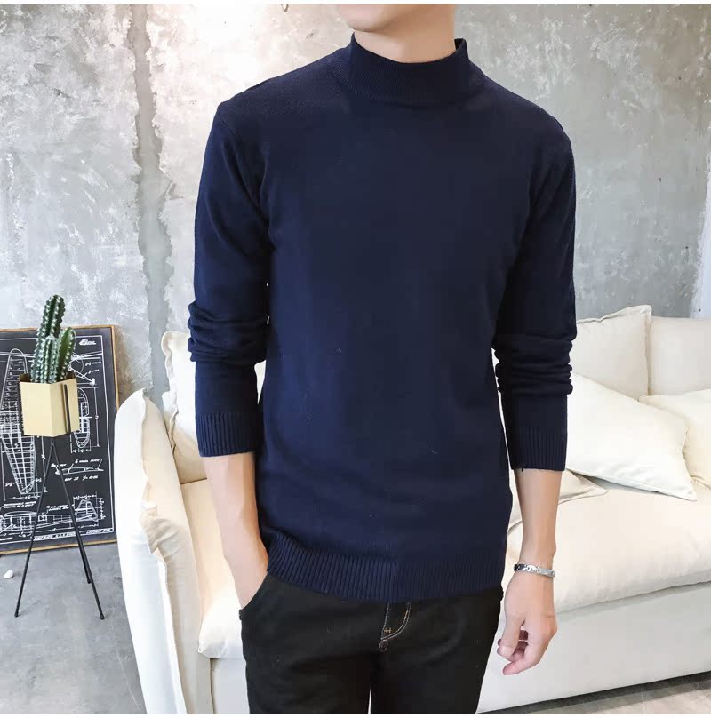 Mùa thu và mùa đông áo len cổ lọ nam áo len phiên bản Hàn Quốc của áo len tự chế màu đen chạm đáy áo len nam màu rắn áo len nam