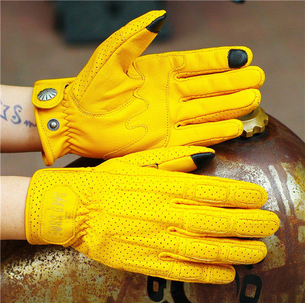 Harley VESPA Django Triumph CM300 Motorcycle Retro Summer Perforated Breathable Sheepskin Touch Screen Gloves Full Finger