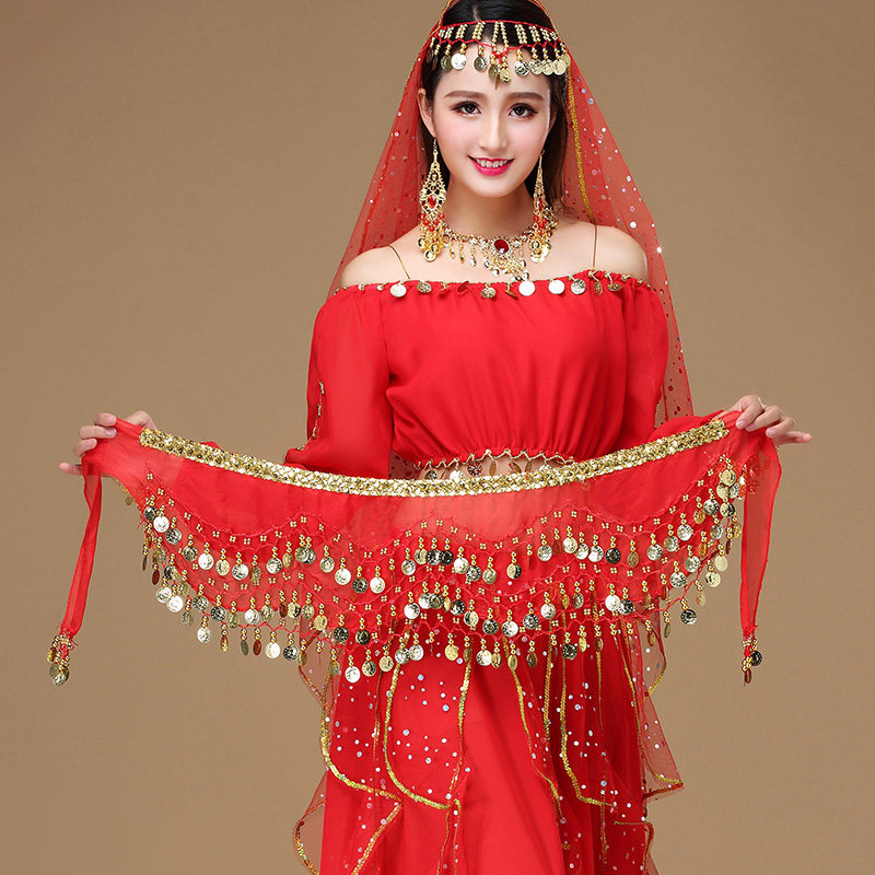 2023 New belly dance waist chain hipper Indian dance cryptospin lace three layers waist gold coin waist belt