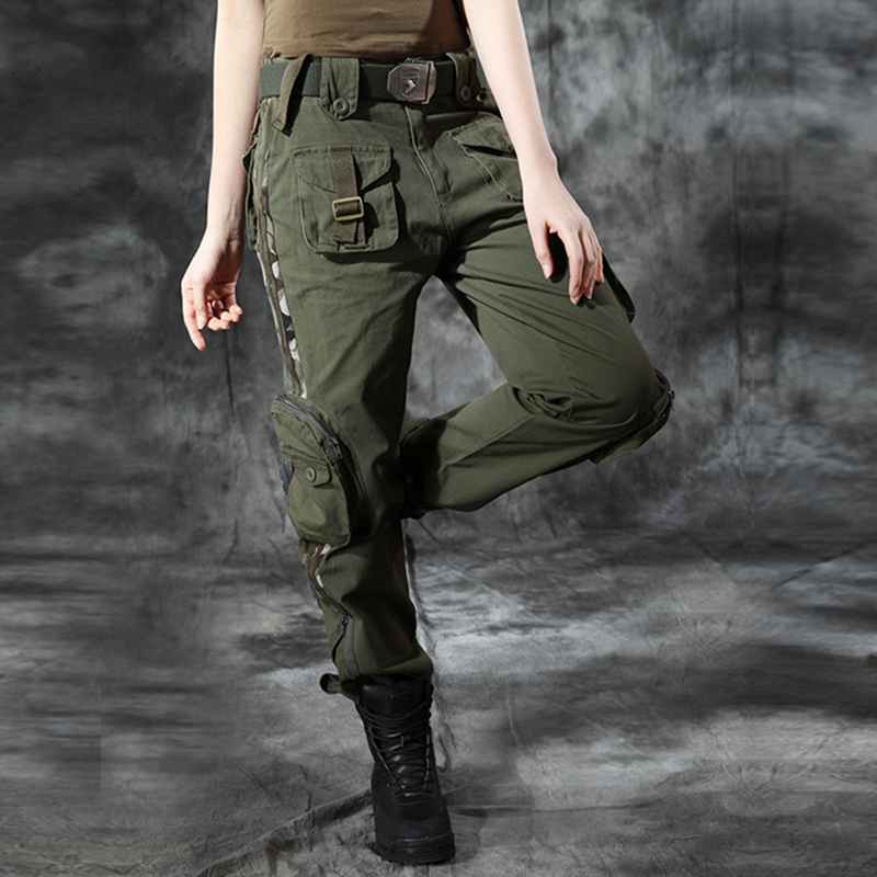 2021 new outdoor sports overalls women's multiple bags of casual pants military fans Sailors Dance tactical pants camouflage straight pants