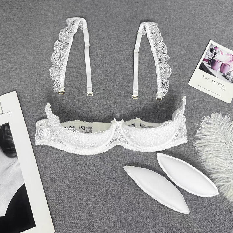 Lingerie with Detachable Shoulder Straps, Sexy Push-Up, Semi-Revealing, Hollow-Out 1/4 Cup Bra, Alluring Bra, Underwear