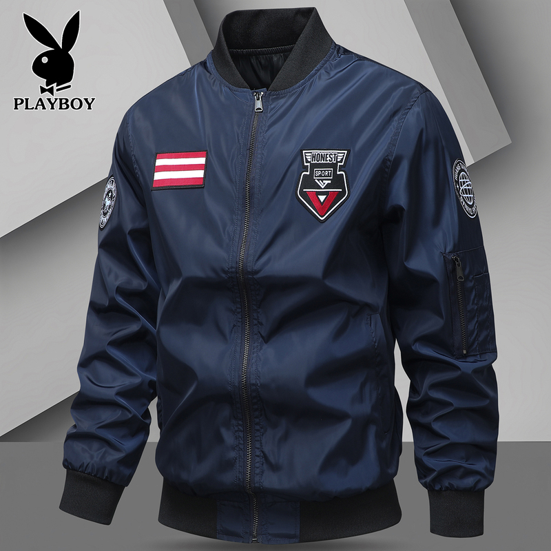 Playboy Workwear Jacket Men's Short Style Spring and Autumn Loose Large Size Pilot Baseball Jacket Men's Baseball Collar Coat