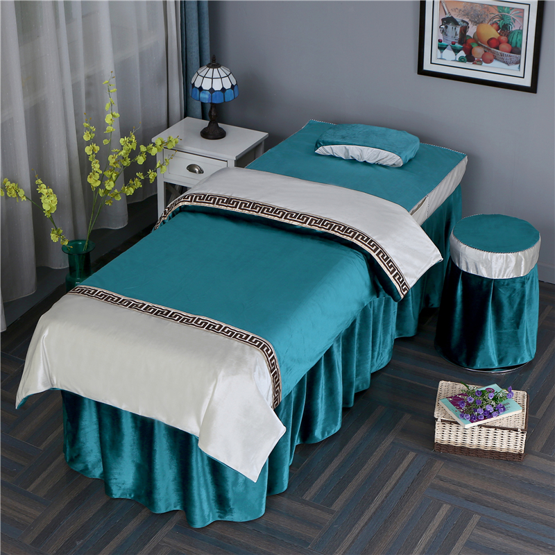Beauty bed cover four-piece Italian velvet beauty salon massage special simple physiotherapy massage bed cover with hole customization