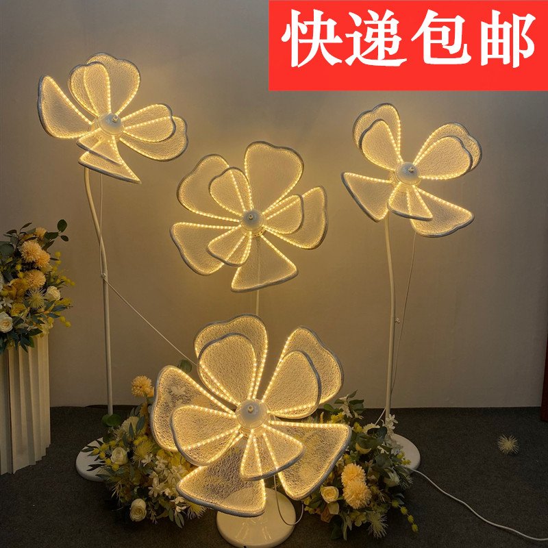 Wedding props wrought iron lace petal lotus lamp luminous peony flower wedding stage lighting layout road guide lamp
