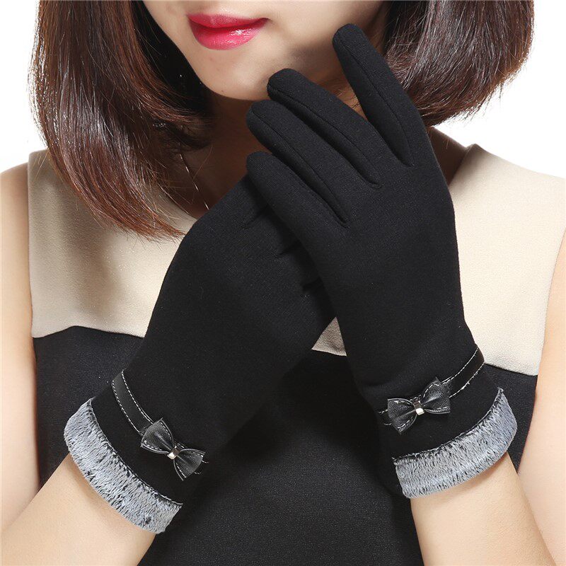 Antifreeze driving riding touch screen gloves female winter warm and cold plus velvet bow autumn and winter cycling points