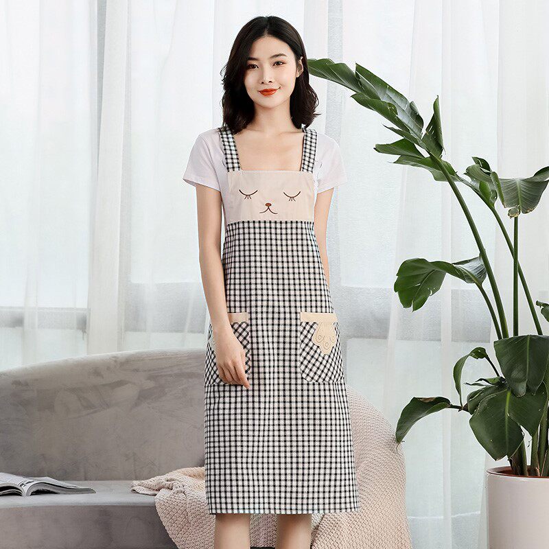 Summer 2021 new sleeveless apron for home kitchen waterproof and oil-proof women Fashion pure cotton cute work suit waistline