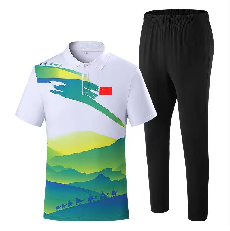 Group gateball shuttlecock sports suit gas volleyball suit men's and women's tug-of-war training suit short-sleeved trousers volleyball shirt