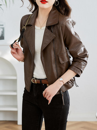 2025 new hot style this year's popular leather jacket women's spring and autumn small motorcycle retro high-end pu leather jacket