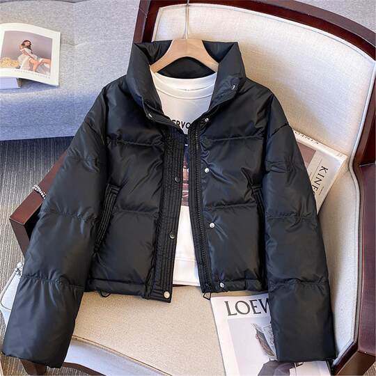 Maillard brown brown no-wash Pu leather down jacket women's short 2025 winter new small stand-up collar thick coat
