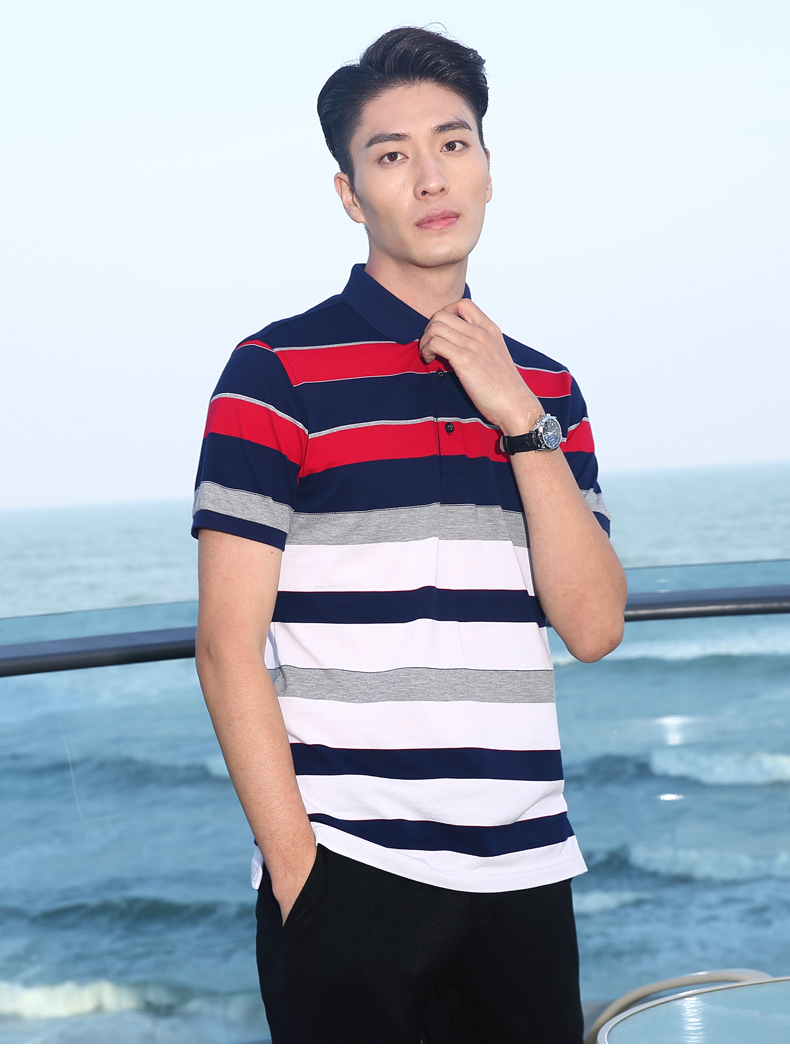 Tài năng nam 2018 hè Mới dành cho nam kinh doanh Casual Slim Lapel sọc Polo Áo sơ mi nam ngắn tay shop bán áo thun nam có cổ