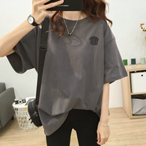 Large code short sleeve T-shirt female summer pure cotton new Korea round collar loose embroidery BF wind 100 hitch-shirt blouse