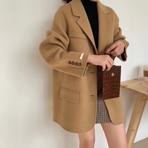 Suit woolen coat women 2021 new spring and autumn long small Korean version of Joker camel Mao Ni coat