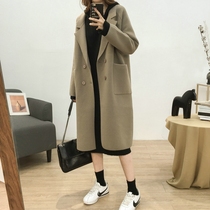 South Korea imitation mink velvet long knitted cardigan women's new autumn and winter loose warm padded suit collar coat coat