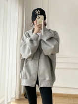 Even hat necroswomen 2022 New spring Korean version Long sleeves Lazy Wind with Loose Grey Cardiovert Jacket Blouse