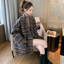 Plaid suit coat women's fall winter 2021 new Korean version of loose English style tweed long casual coat