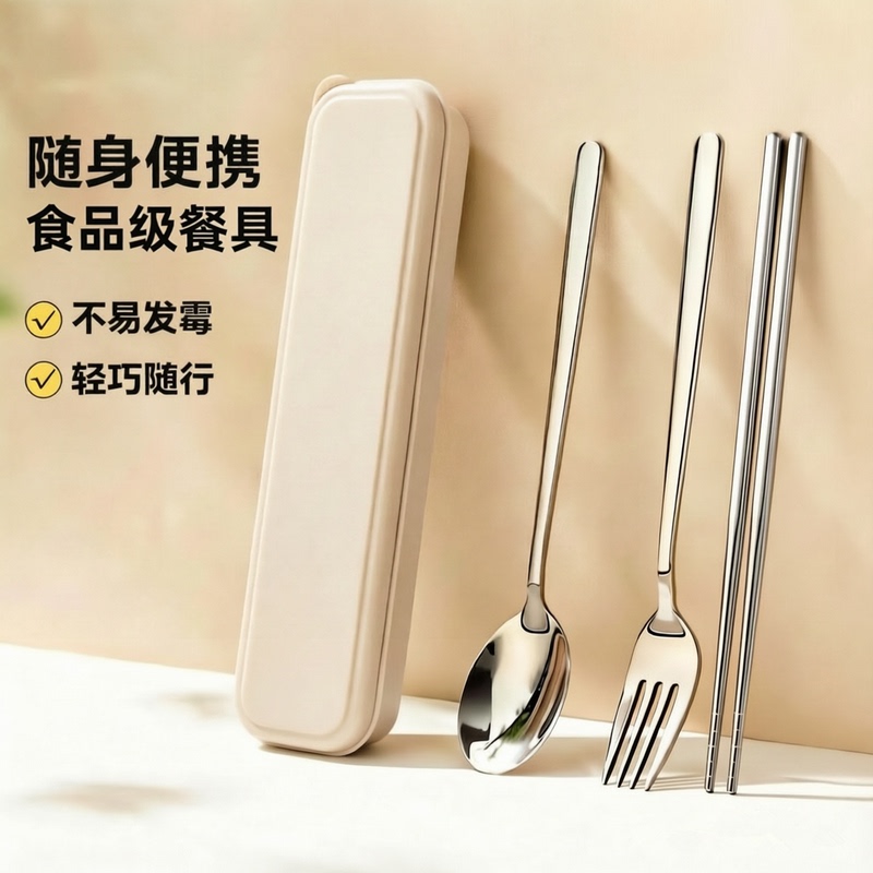 304 Stainless Steel Korean-Style Spoon and Fork, 316 Chopsticks, Portable Cutlery Set with Storage Box 304 Stainless Steel Korean-Style Spoon and Fork, 316 Chopsticks, Portable Cutlery Set with Storage Box