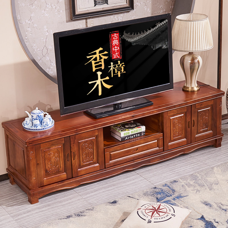 Fragrant camphor wood TV cabinet Solid wood ground cabinet containing cabinet New Chinese modern minimalist living room TV and TV cabinet free of mounting