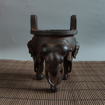 Cast iron material square ear Elephant legs incense stove Guanyin BodhisattBodhisattva Kuanyu Kansai Lions Antique Nostalgia Practical collection