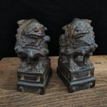 Black bluestone antique stone lion pair home accessories folk nostalgia elegant tea house office practical collection