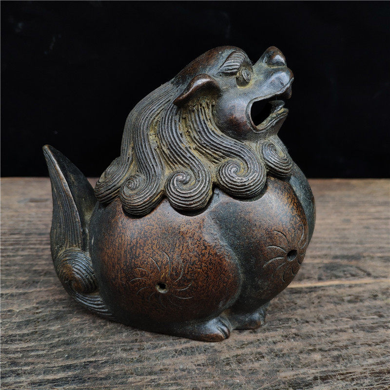 Antiques Hot Collection Brass Desk Auspicious Beast Aromatherapy Furnace Mighty Modeling and Exquisite Workmanship