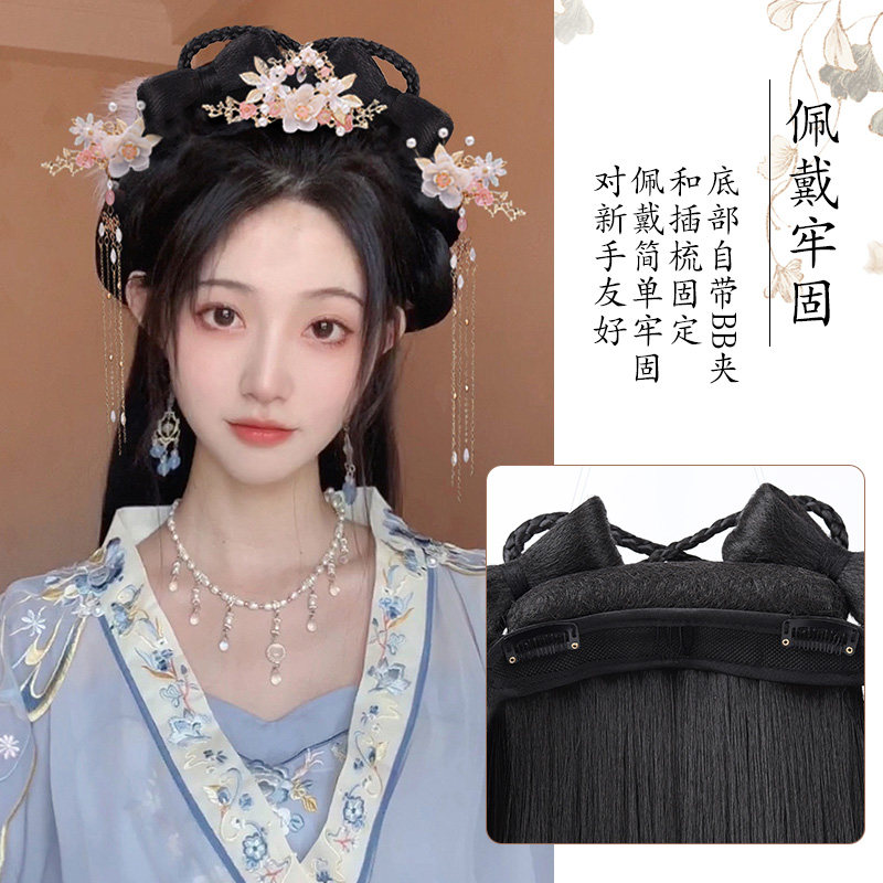 汉服假发一体式懒人发箍全套头饰|古风盘发神器轻松get明制发髻-假发发箍-淘宝百科网