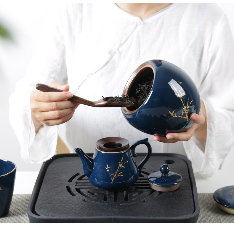 Poly real (sheng ji blue glaze caddy fixings large kung fu tea set ceramic tea pot the blue seal pot store up tea tea warehouse