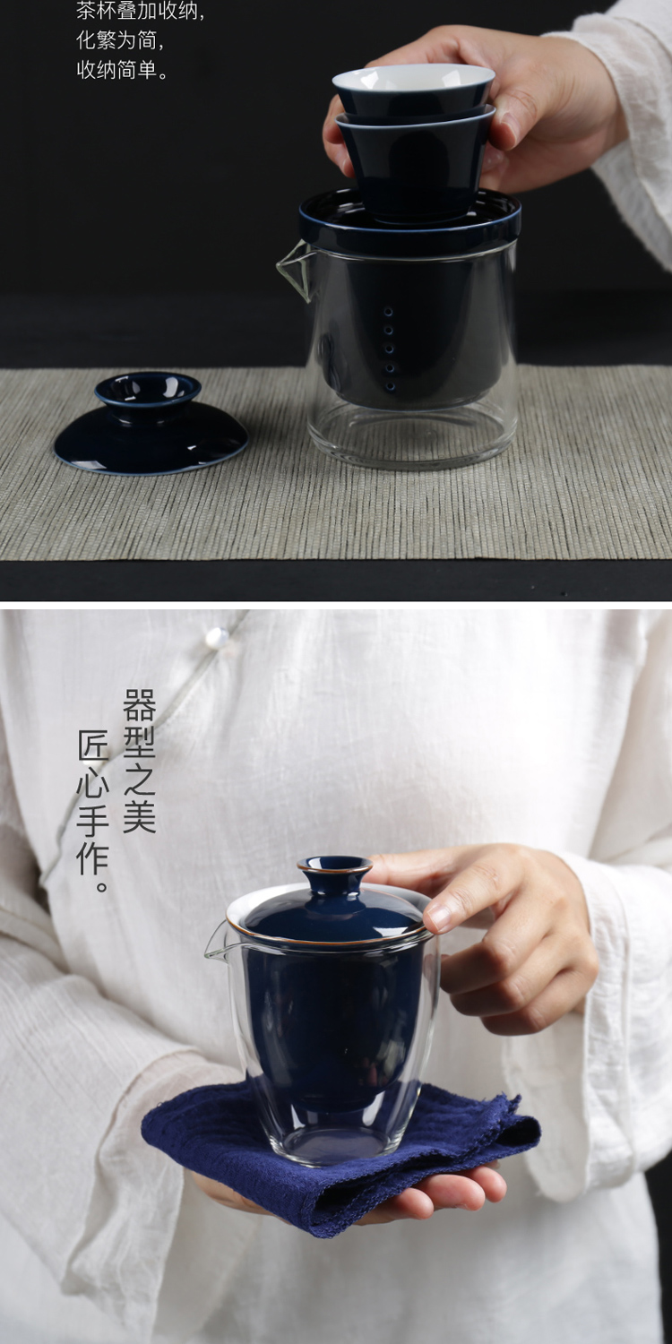 Travel tea set portable package crack cup mini glass teapot teacup kung fu tea set ceramic a pot of two cups of three