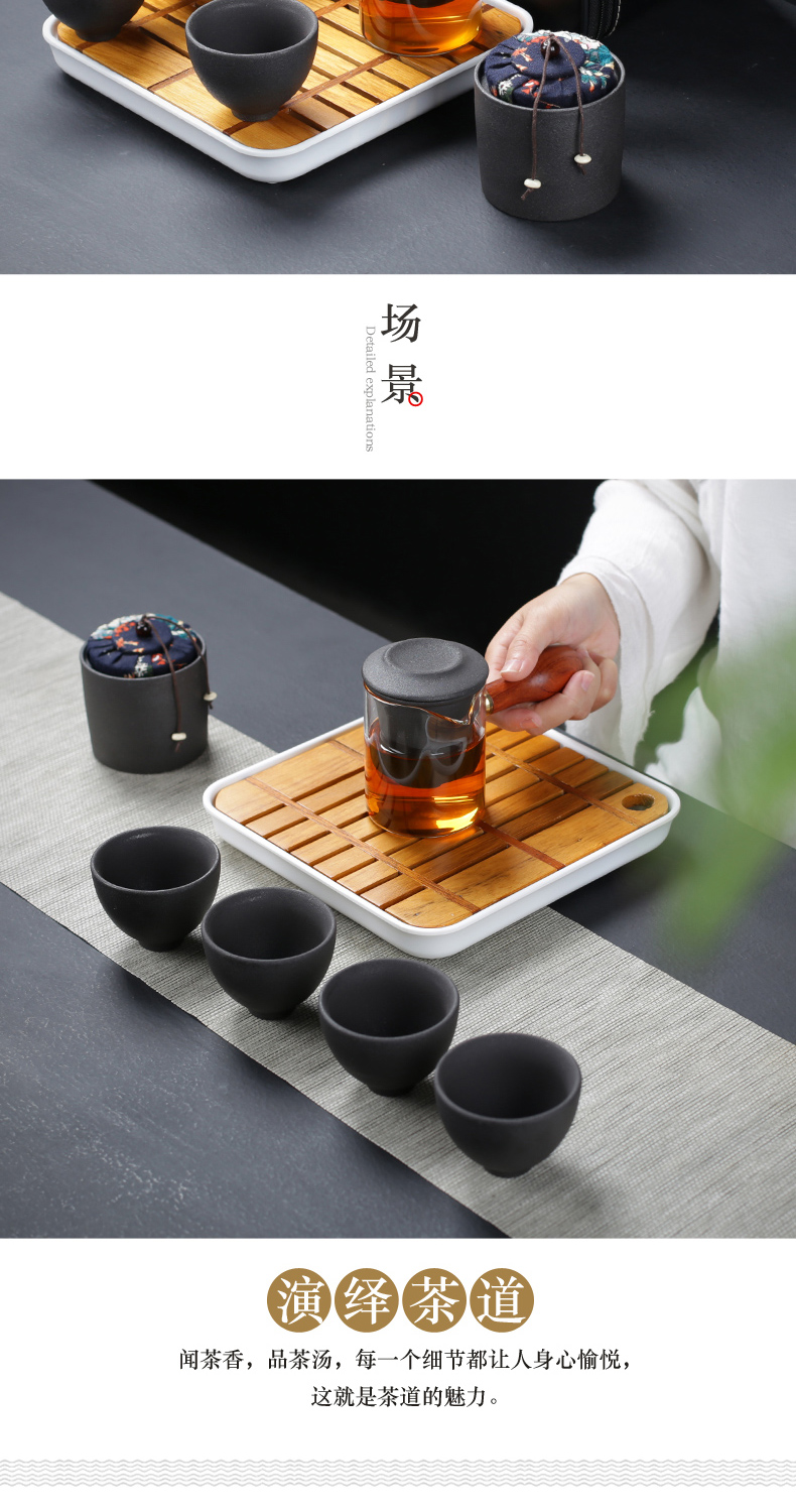 Portable travel tea set with four cups ceramic kung fu tea tray was Portable travel package a pot of tea set a small set of custom