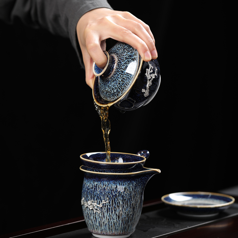 Jingdezhen built red glaze, only a single large ceramic kung fu tea bowl three cups of tureen household wiredrawing teacup