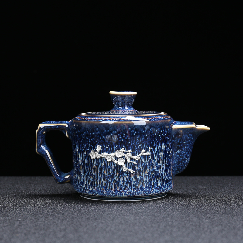 Jingdezhen up red glaze, the teapot obsidian change wire drawing the teapot kung fu star glaze tea set large tea kettle