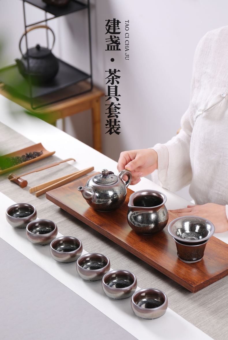 Poly real (sheng jianyang built lamp that kung fu tea set oil droplets TuHao tea red glaze, ceramic lid sample tea cup bowl