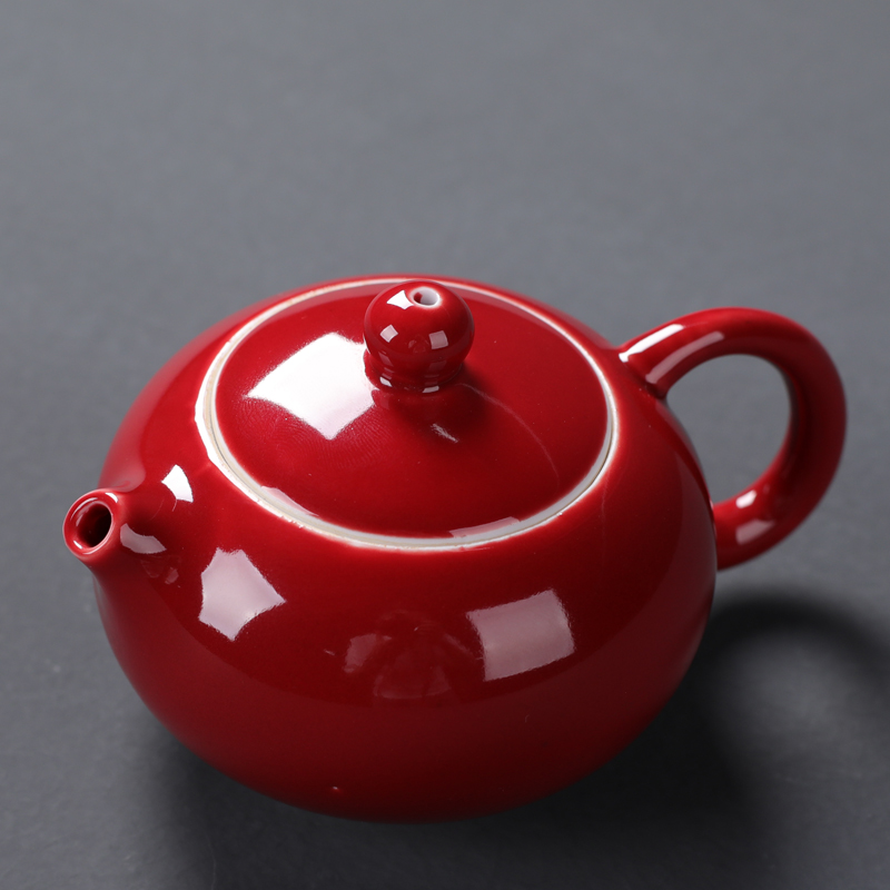 Ceramic teapot with little teapot single pot of kung fu tea set of the handle side to just tureen lid bowl three red wedding