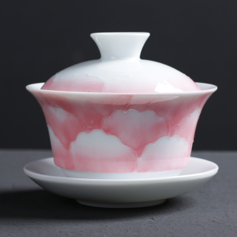 Blue and white hand draw three tureen only protect hot tea tea cup jingdezhen checking ceramic kung fu tea bowl
