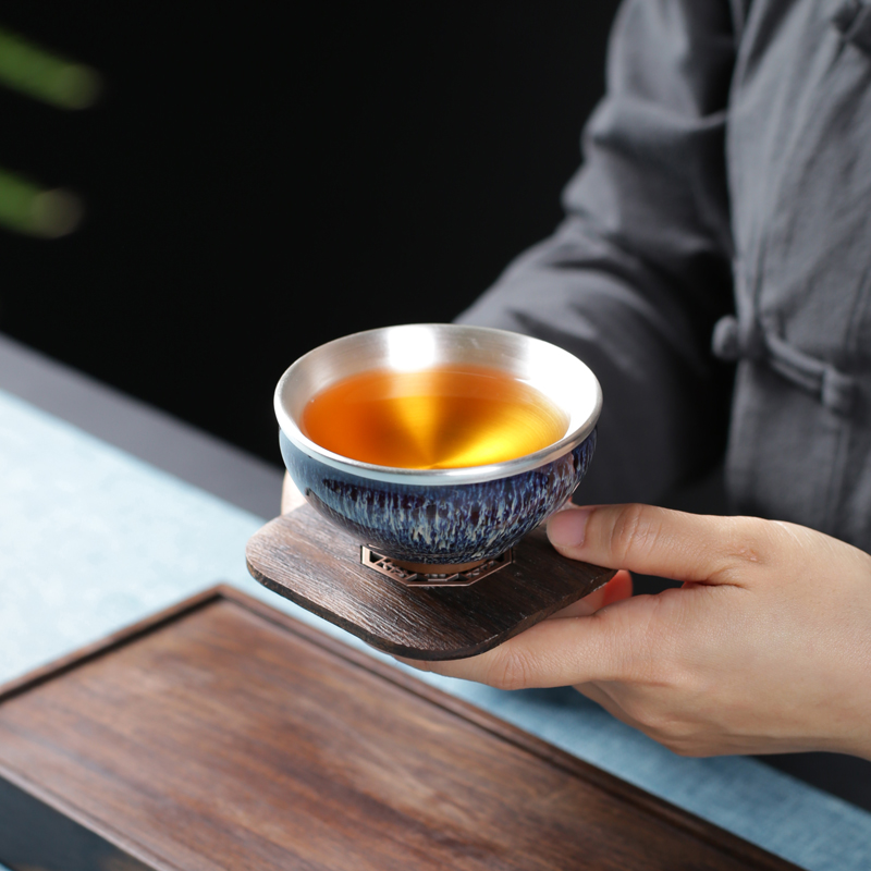 Silver cup 999 sterling Silver tank master cup single cup large move checking ceramic single kung fu small tea cups