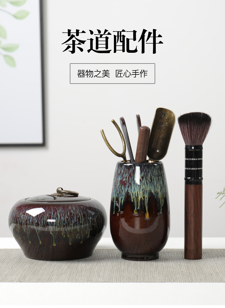 Poly real (sheng ebony wood six gentleman 's suit Japanese tea taking kung fu tea accessories zero with home tea wash ChaGa pen