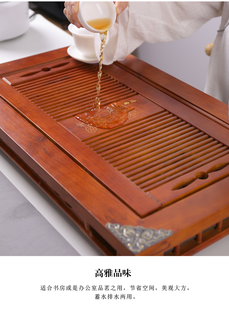 Poly real (sheng wood tea tray was suit household kung fu tea tea sets tea sea drainage contracted single plate drawer storage tray