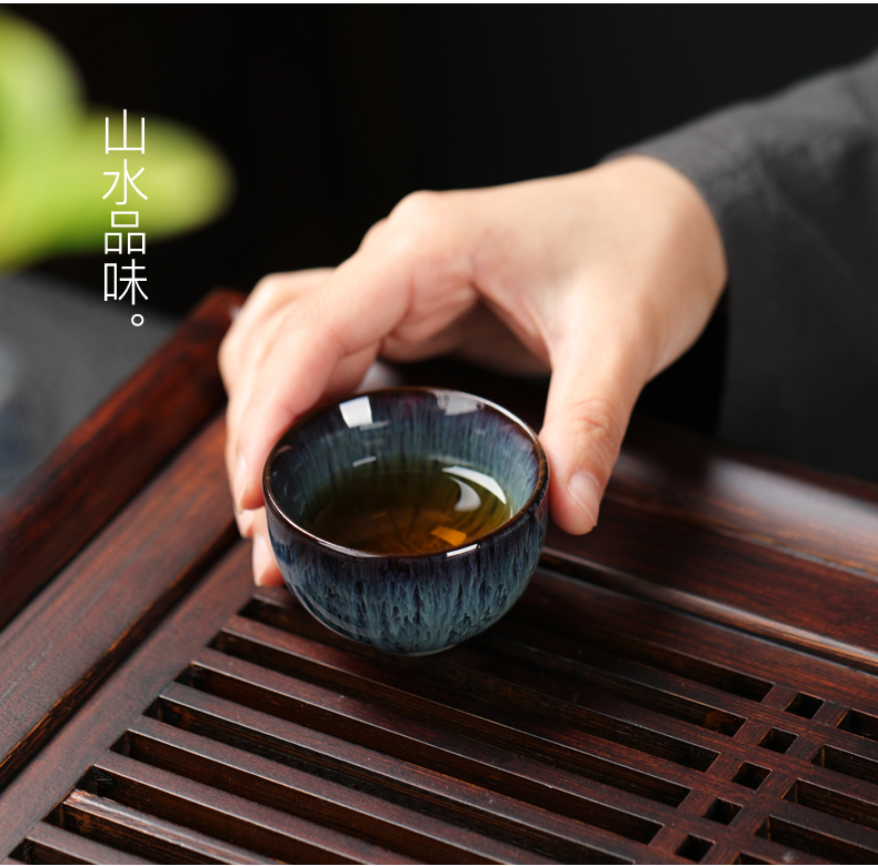 Variable kung fu tea set suit household temmoku TuHao glaze to build the lamps of a whole set of ceramic tea cup lid bowl masterpieces