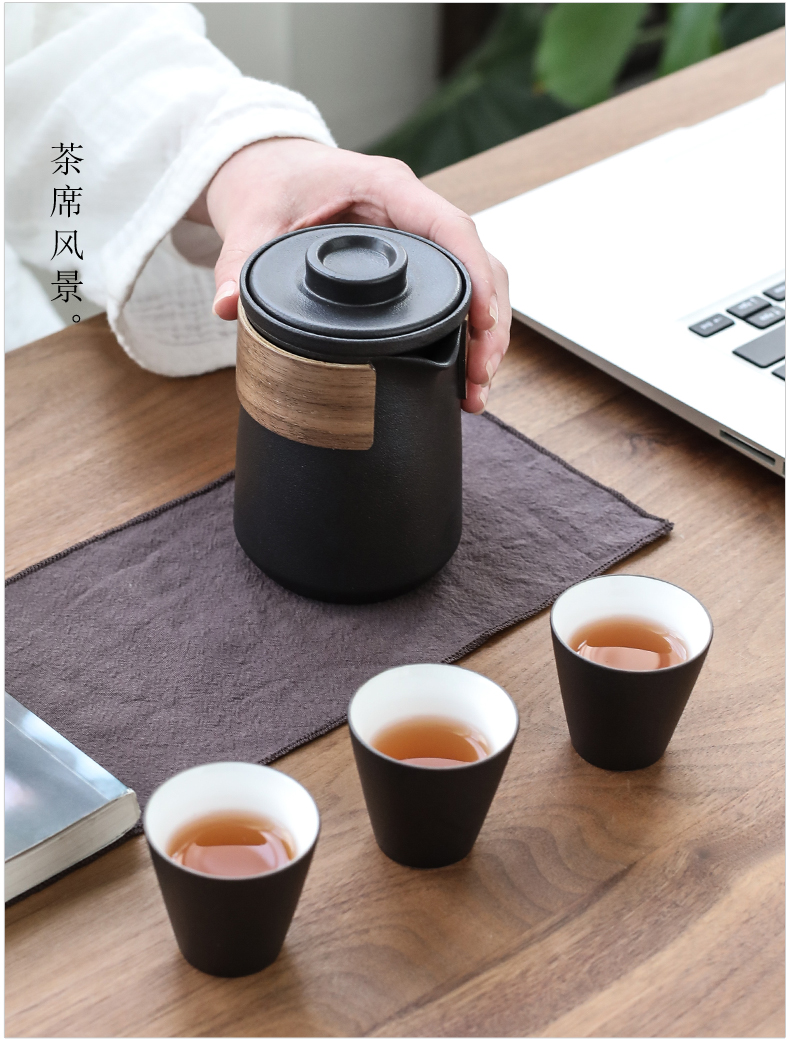 Poly real (sheng, black pottery to crack a pot of hot ceramic prevention three glass portable travel kung fu tea set contracted