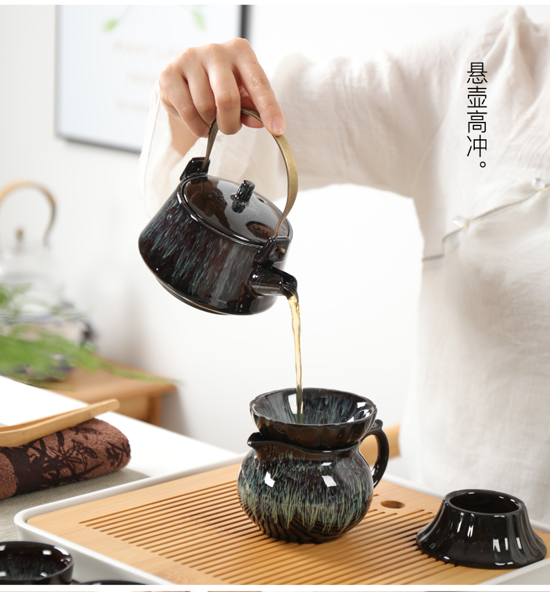 Portable travel tea set kung fu tea cup teapot built of a complete set of lamp that up with ceramic tea set tea tray