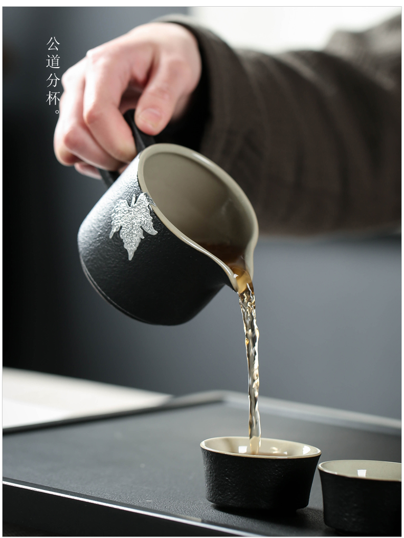 Poly real (sheng ceramic tea set suit household kung fu tea set suit sharply stone solid wood tea tray was I and contracted office