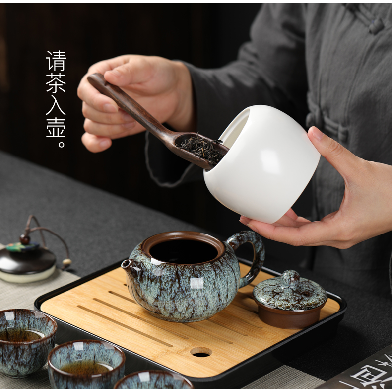 Travel tea set up built light field portable teapot tea tray was Japanese kung fu tea cups household contracted and I