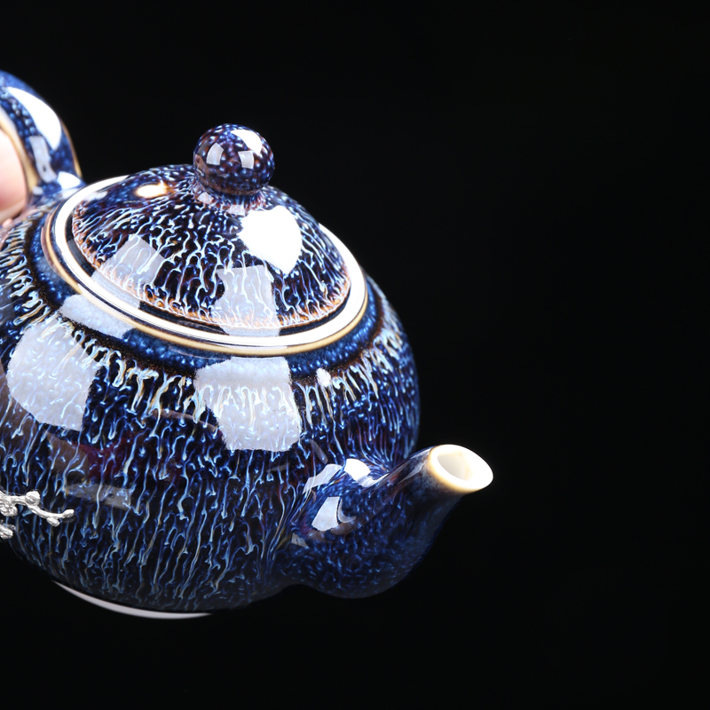 Jingdezhen up red glaze, the teapot obsidian change wire drawing the teapot kung fu star glaze tea set large tea kettle