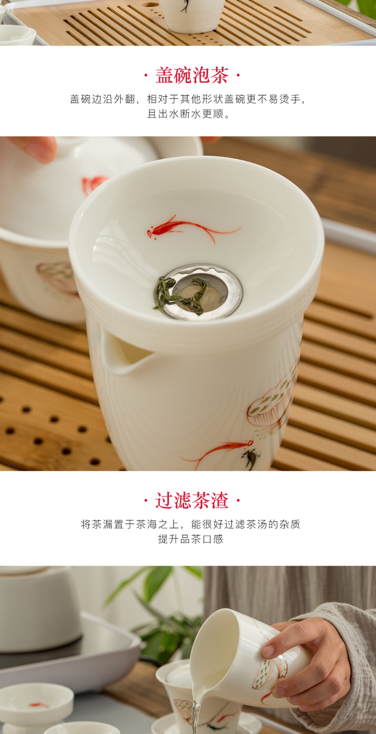 Poly real (sheng hand - made dehua white porcelain kung fu tea set suit small household contracted and I tea tray sets of portable travel bag