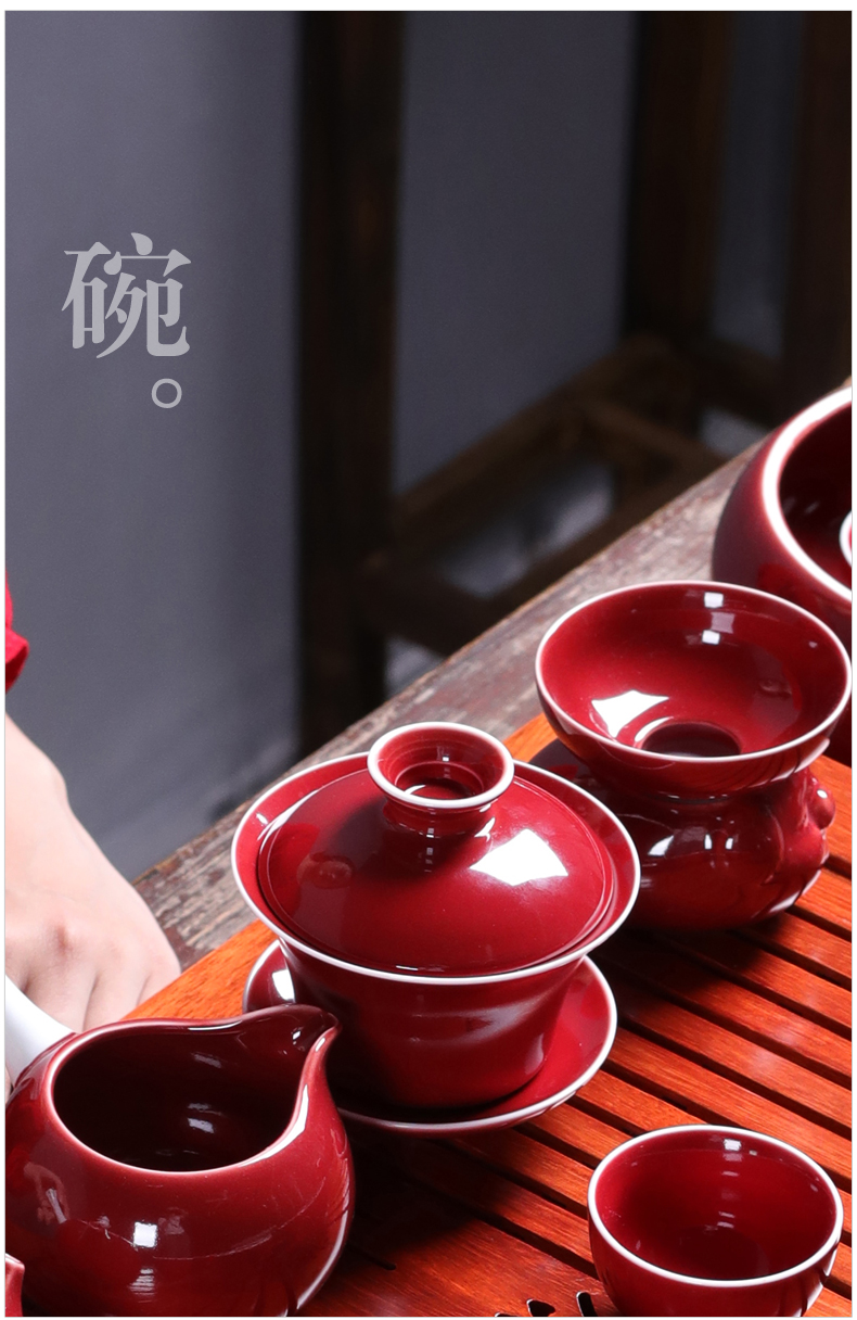 Ceramic kung fu tea set suit household Chinese wind Chinese tea cups lid bowl sitting room tea, tea tray