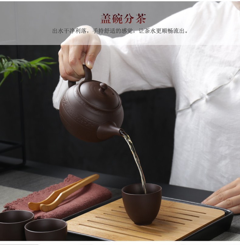 Poly real (sheng large capacity travel purple sand tea set suit portable package household contracted Japanese tea tray is suing a pot of four cups