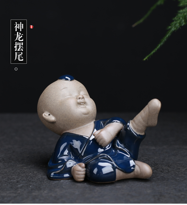 Poly real (sheng ceramic tea pet furnishing articles kung fu kid play creative monk monk character tea tea taking of spare parts