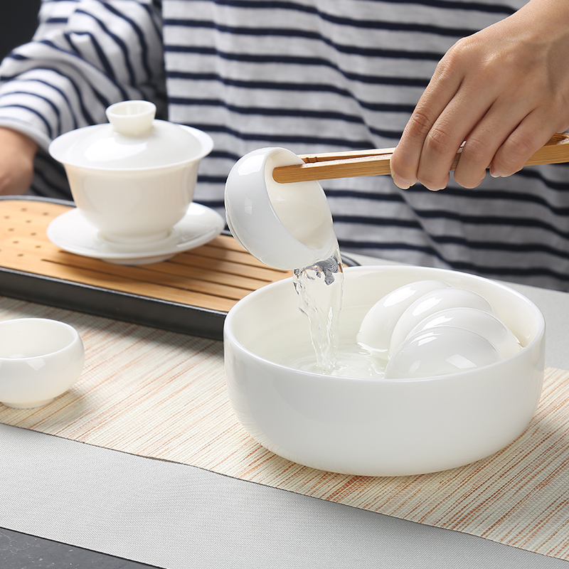 Poly real (sheng dehua white porcelain tea wash your writing brush washer from large - sized ceramic bowl with a cup of jade porcelain kung fu tea accessories washing water jar