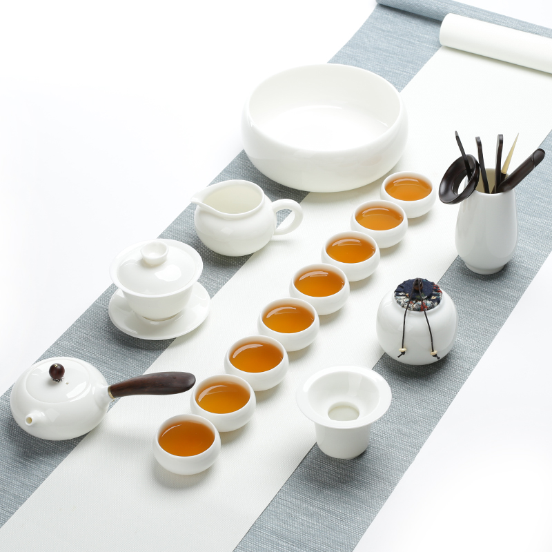 Tea set dehua white porcelain kung fu Tea set home sharply stone Tea tray of a complete set of Tea ware ceramic lid bowl